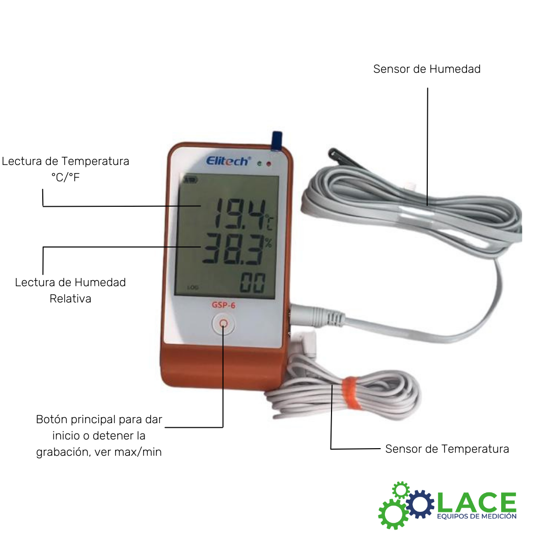 Termohigrómetro Data Logger Elitech GSP-6 PRO – Lace Calibración