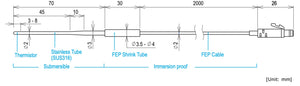 Sensor con protección inoxidable TandD TR-5320 Aprox. 90 seg. (en el aire) Aprox. 3 seg. (en agua agitada) Sumergible (tubo de protección inoxidable)