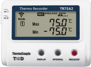 Registrador térmico TandD TR75A Termopar 2 canales, LAN inalámbrica, Bluetooth