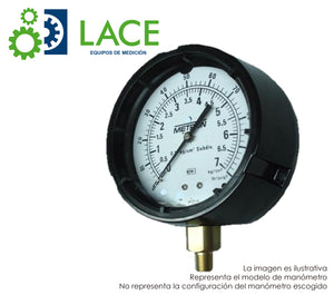 Manómetro Metrón 11515F 4 1/2". Conexión inferior latón ½"-¼" NPT. Rango 1-70 kg/cm² (15-1000 PSI). Seco.