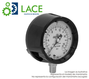 Manómetro Metrón 11550FM 4 ½" Patrón Conexión inferior acero inox. ½"-¼" NPT. Rango 1-70 kg/cm²(15-1000 PSI) Seco.