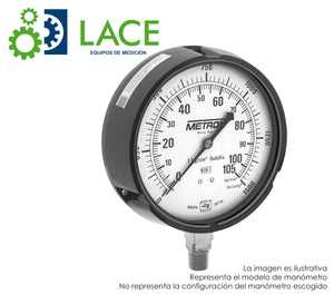 Manómetro Metrón 15250 6" Conex. inferior acero inoxidable ½"-¼" NPT. Rango 105-700 kg/cm²(1500-10000 PSI). Seco.