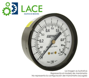 Manómetro Metrón 63110 2 1/2". Conexión posterior latón ¼"-⅛" NPT. Rango 1-70 kg/cm² (15-1000 psi). Seco.