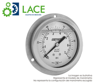 Manómetro Metrón 63435 2 1/2". Conex. posterior c/brida latón de ¼” NPT. Rango 1-700 kg/cm²(15-10000 PSI). Líquido
