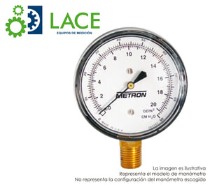 Manómetro Metrón 63440S 2 1/2" Conex. inferior latón ¼" NPT. Rango 105-700 kg/cm² (1500-10000 PSI). Seco.