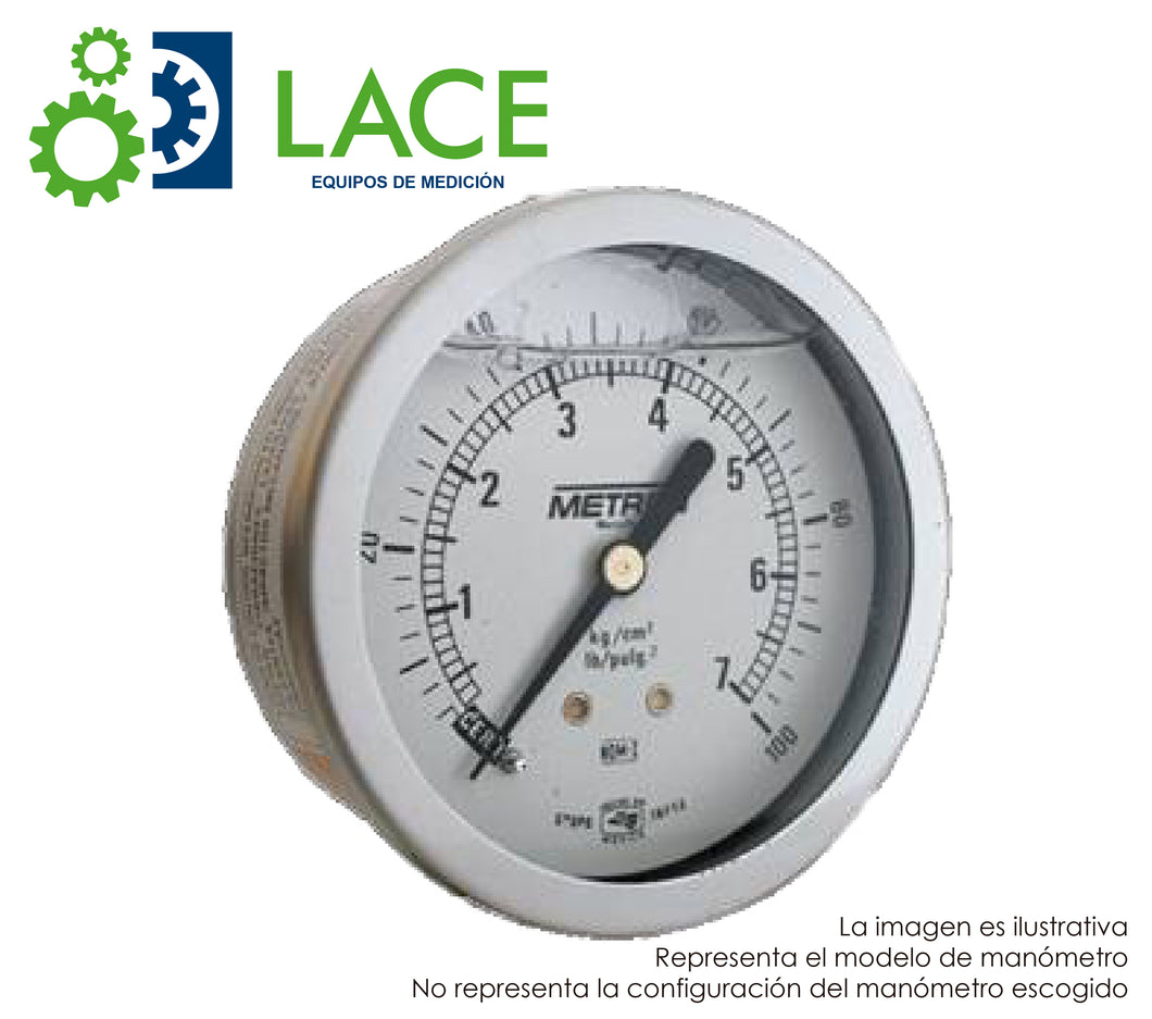Manómetro Metrón 63465 2 1/2” Conex post c/brida de acero inox ¼