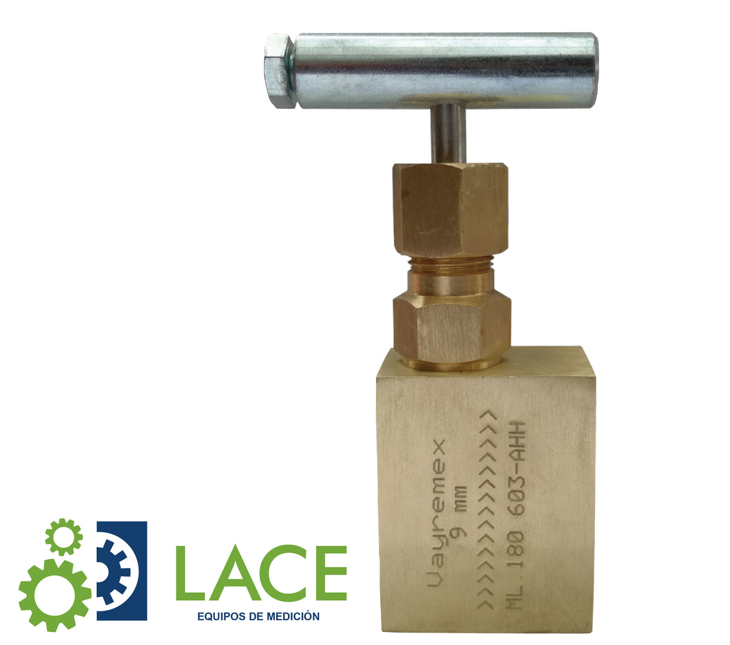 Válvula de aguja alta presión Hembra-Hembra Angular 2,500 PSI Vayremex AP-AHH Latón